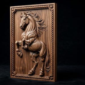 Majestic Rearing Stallion 3d Relief Stl File | Cnc Router Wood Carving | Equestrian Wall Art Plaque Digital Download