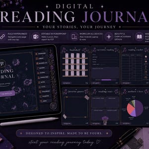 Digital Dark Academia Reading Journal Gothic Journal For Readers Hyperlinked PDF Journal Editable PowerPoint Daily Planner Notebook