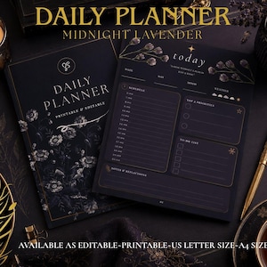 Dark Academia Daily Planner Printable Purple Gothic Aesthetic Digital Planner Editable PowerPoint US Letter A4 PDF iPad Goodnotes Aesthetic