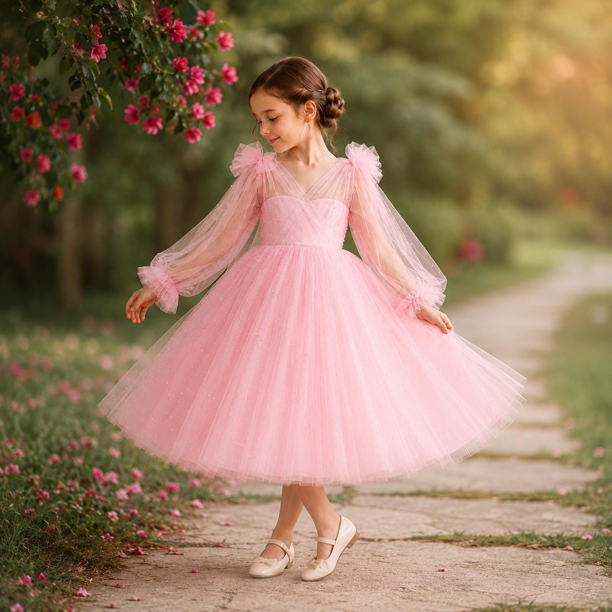 light pink childrens bridesmaid dresses Junior Dress 100% handmade from internationally LENGTH-MIDI A-Line Floor Length Chiffon Color:Bright Yellow