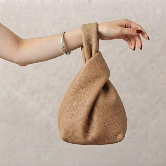 Handmade Knot Bag, Leather Japanese Knot Bag, Slouchy Handbag, Soft Leather Purse, Minimalist Shoulder Bag, Evening Bag, Gift for Her