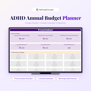 Jahresbudgetplaner für Menschen mit ADHS (Google Tabellen) | 12-Monats-Übersicht | Spar- und Schuldenplan | Automatische Kalendererinnerungen | Digitaler Download
