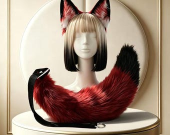 Handgemachtes braun und orange Fuchs Ohr-Stirnband und flauschiges Schwanz Set. Kunstfell kleines Fuchs Accessoire für Anime Fans