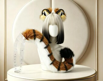 Handmade imitation fur animal ear hair bands. Realistic plush tiger ear hair accessories. Props for cosplay stage performances.