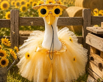 23 Inch Porch Goose Outfit, Bee & Sunflower Tutu Costume, Garden Goose Clothes, Summer Farmhouse Porch Decor