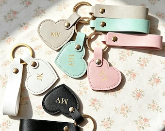 Llavero de corazón de cuero con letra personalizada, llavero de corazón colorido, dije con inicial personalizada, colgante para bolso, regalo para ella, accesorio personalizado