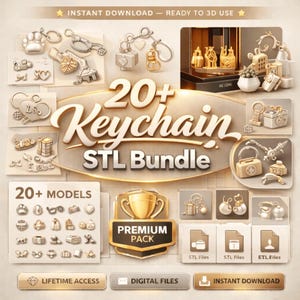 15+ Fun Multi Theme Keychain 3D Print File Bundle | Cute Animal and Fidget Keyring STL Pack | Novelty Backpack Charm Templates | Digital