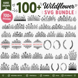 Hand Drawn Wildflower SVG Bundle | Floral Borders, Dividers, Frames (Digital Download)