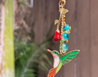 Gold Keychain Handcrafted Bag Charm for Purse Charms Glass Beads Hummingbird