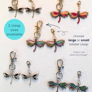 Boho Dragonfly Zipper Pull Charm Clip On Journal Accessory Enamel Keychain Fob Bag Charm Purse Dangle Gift for Nature Lover Present Under 10