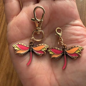 Boho Dragonfly Zipper Pull Charm Clip On Journal Accessory Enamel Keychain Fob Bag Charm Purse Dangle Gift for Nature Lover Present Under 10