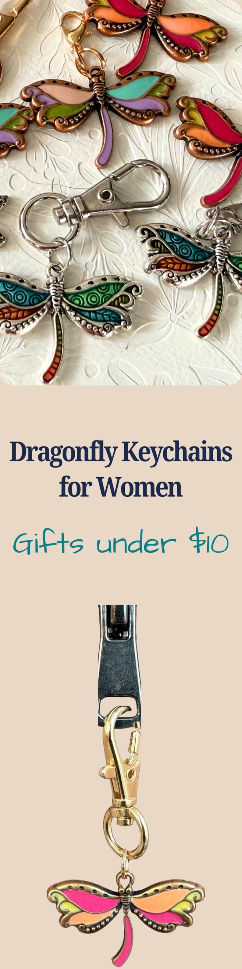 Boho Dragonfly Zipper Pull Charm Clip On Journal Accessory Enamel Keychain Fob Bag Charm Purse Dangle Gift for Nature Lover Gifts Under 10