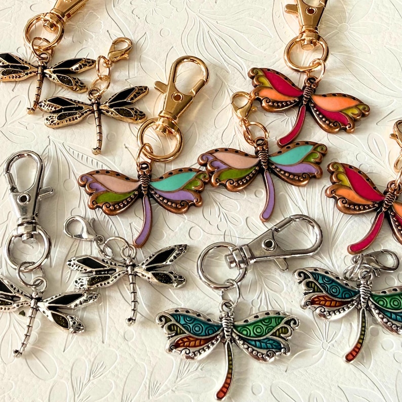Boho Dragonfly Zipper Pull Charm Clip On Journal Accessory Enamel Keychain Fob Bag Charm Purse Dangle Gift for Nature Lover Present Under 10