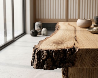 Lucidnatureart solid oak live edge coffee table japandi wabi sabi