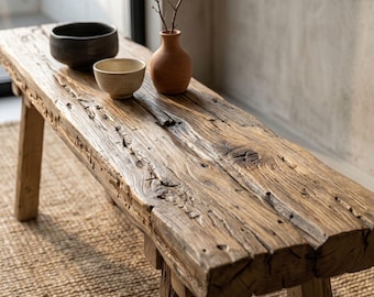 Lucidnatureart 120-year-old reclaimed wood bench japandi brutalist style 55in