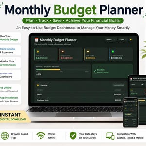 Monthly Budget Planner | Expense Tracker | Savings Dashboard (HTML Mini Web App)
