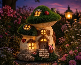 Mushroom House Garden Solar Light, Fairy House Cottage, Outdoor solar lights,secret garden garden gnome