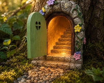Solar Fairy house lights ,  Miniature Fairy Door ,Enchanted Garden Decor, Outdoor Solar Light, Secret Garden Cottage Decor