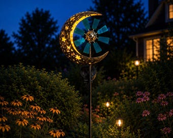 Solar Garden Lights Wind Spinner, Halloween Outdoor Lights, Metal Whirligig Windmill, Garden Stakes, Gothic Outdoor Decor