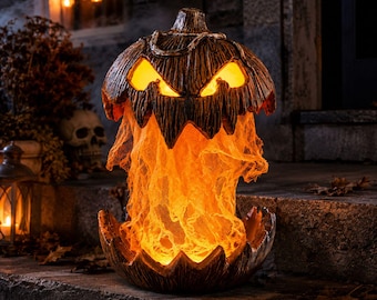 Halloween Pumpkin | Scary Jack O Lantern Decor | Jack O Lantern Gift | Light Up Pumpkin | Haunted Garden Decor