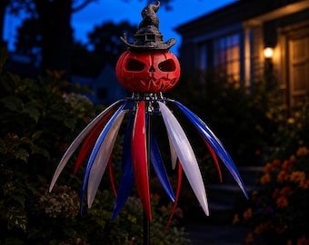 Halloween Wind Spinner, Jack O Lantern Garden Stake, Gothic Yard Decor, Haunted Garden Whirligig, Pumpkin Windmill Outdoor Decor