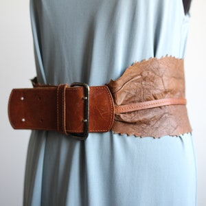 Unique and stylish vintage genuine brown soft leather women&#39;s wide belt
