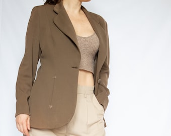 Vintage 90s Burberry's brown pure virgin lana wool jacket / Size Medium