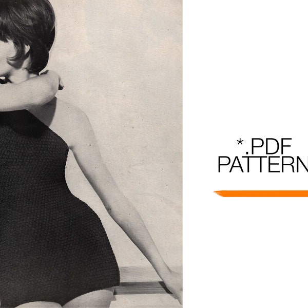 Vogue 1961 - vintage one shoulder swim suit knitting pattern