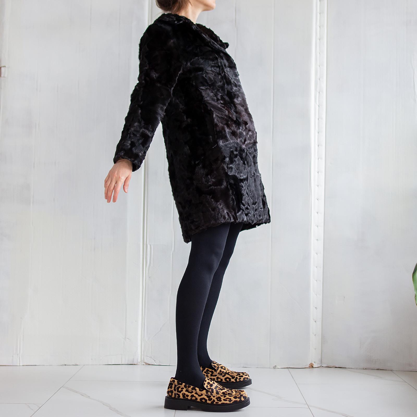 Vintage 80s Black Persian Lamb Fur Coat ~ Mid-Length ~ Double Breasted ~ Wide Lapel Collar ~ Elegant Eveningwear ~ Size Small Medium