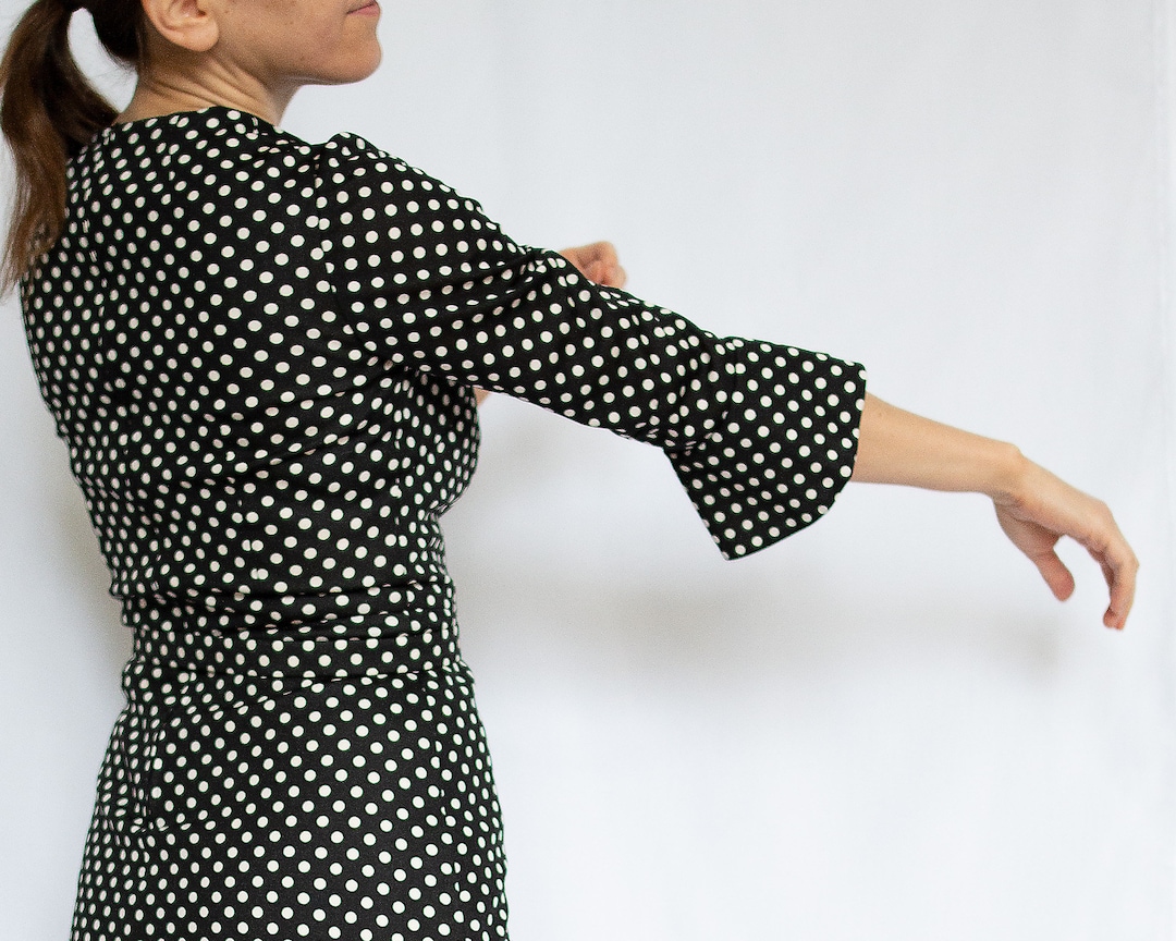 Women's Retro White Polka Dot Round Neck Midi Dress