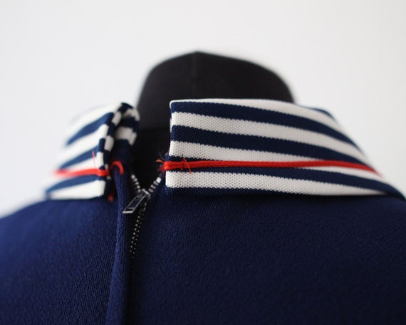 70s navy striped vintage midi dress / Short sleev… - image 8