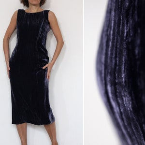 Rich purple sleeveless velvet midi viscose silk cocktail dress / Size UK 10