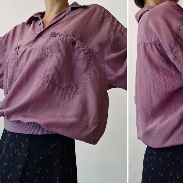 Vintage silk purple unisex oversize Angelo Litrico shirt blouse size 48 / 50