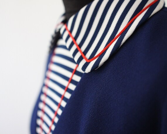 70s navy striped vintage midi dress / Short sleev… - image 5