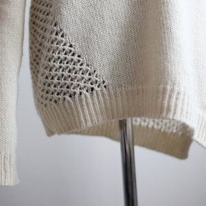 Vintage alpaca lace back see through long sleeve asymmetrical oversized white wool sweater with boat neckline / Size XS image 4