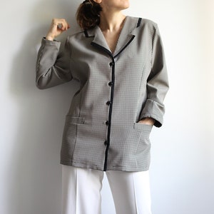 Vintage checked formal blazer for women / Size M / Black and White jacket / Gingham blazer / Office blazer