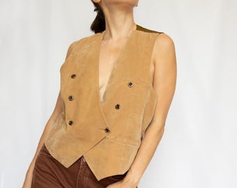 Vintage brown faux suede waistcoat with russet back unisex / Size Large