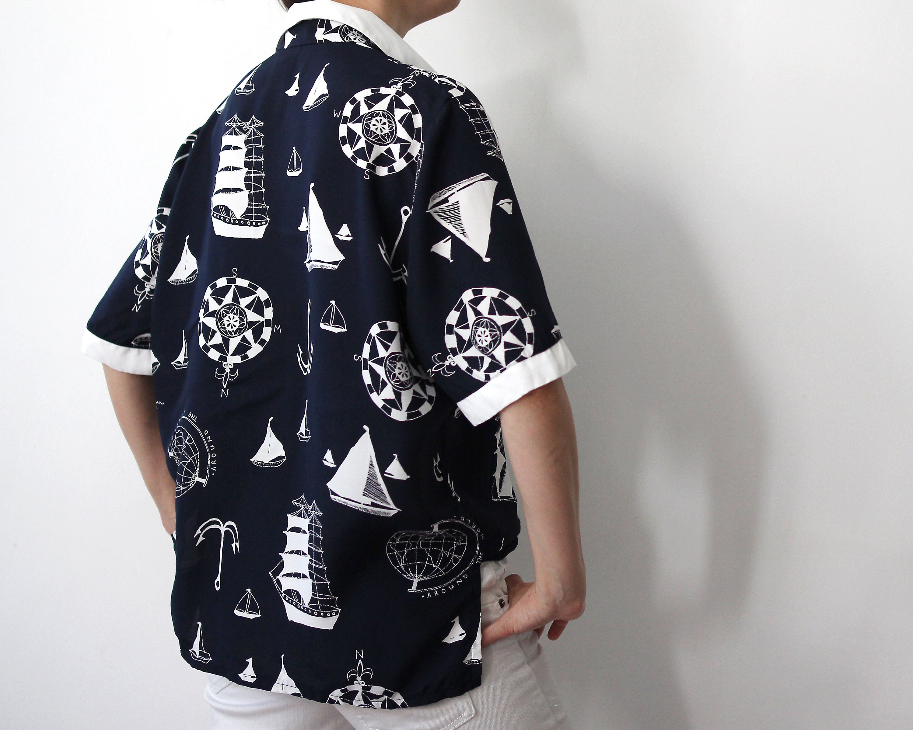 Sea You Soon Collared Top in Costal Blue