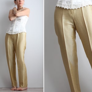 Vintage Helena Sorel golden straight linen women&#39;s pants / Size Medium