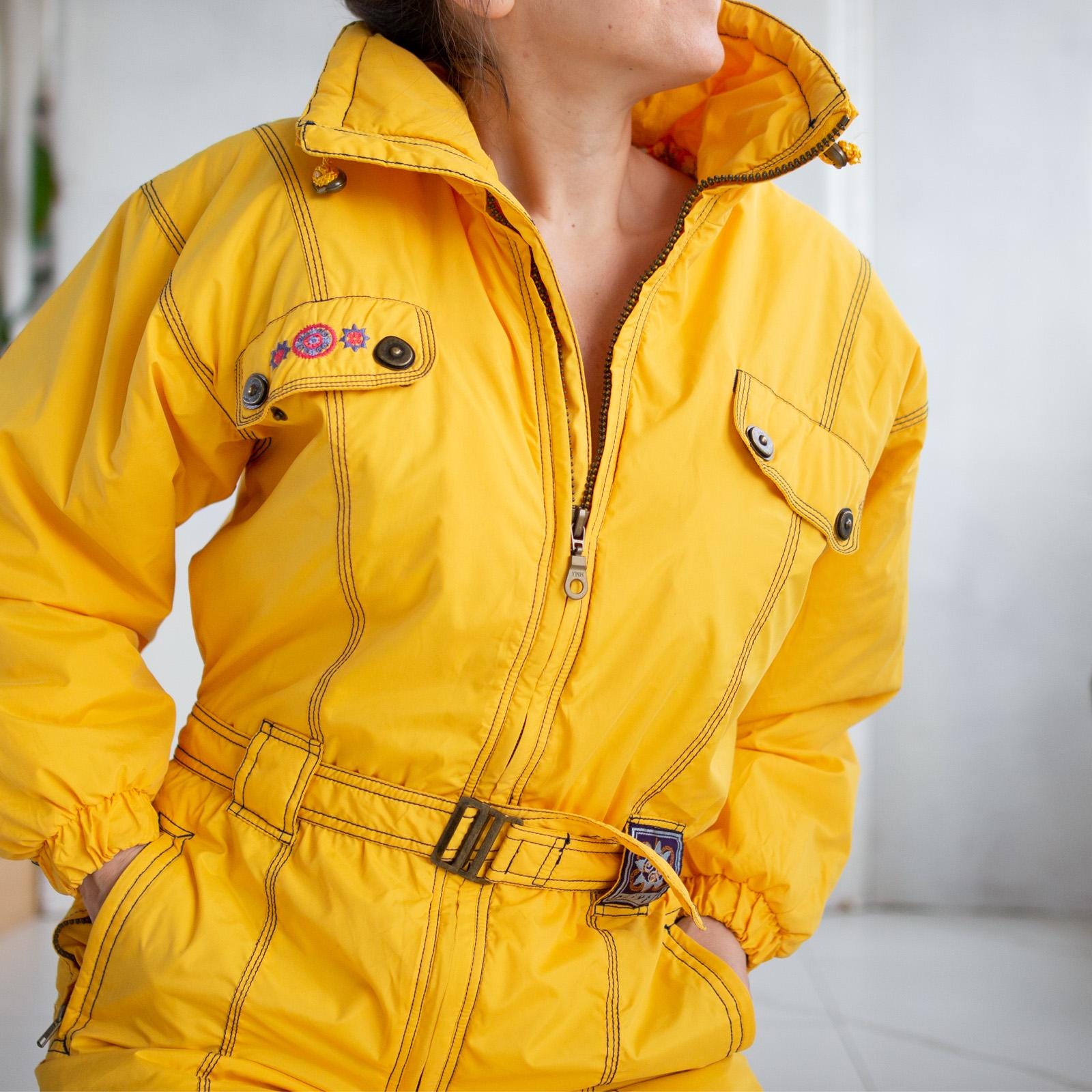 Vintage 80s Yellow Etirel Snow Ski Suit ~ Jumpsuit ~ One Piece