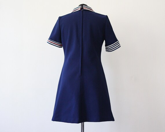 70s navy striped vintage midi dress / Short sleev… - image 3