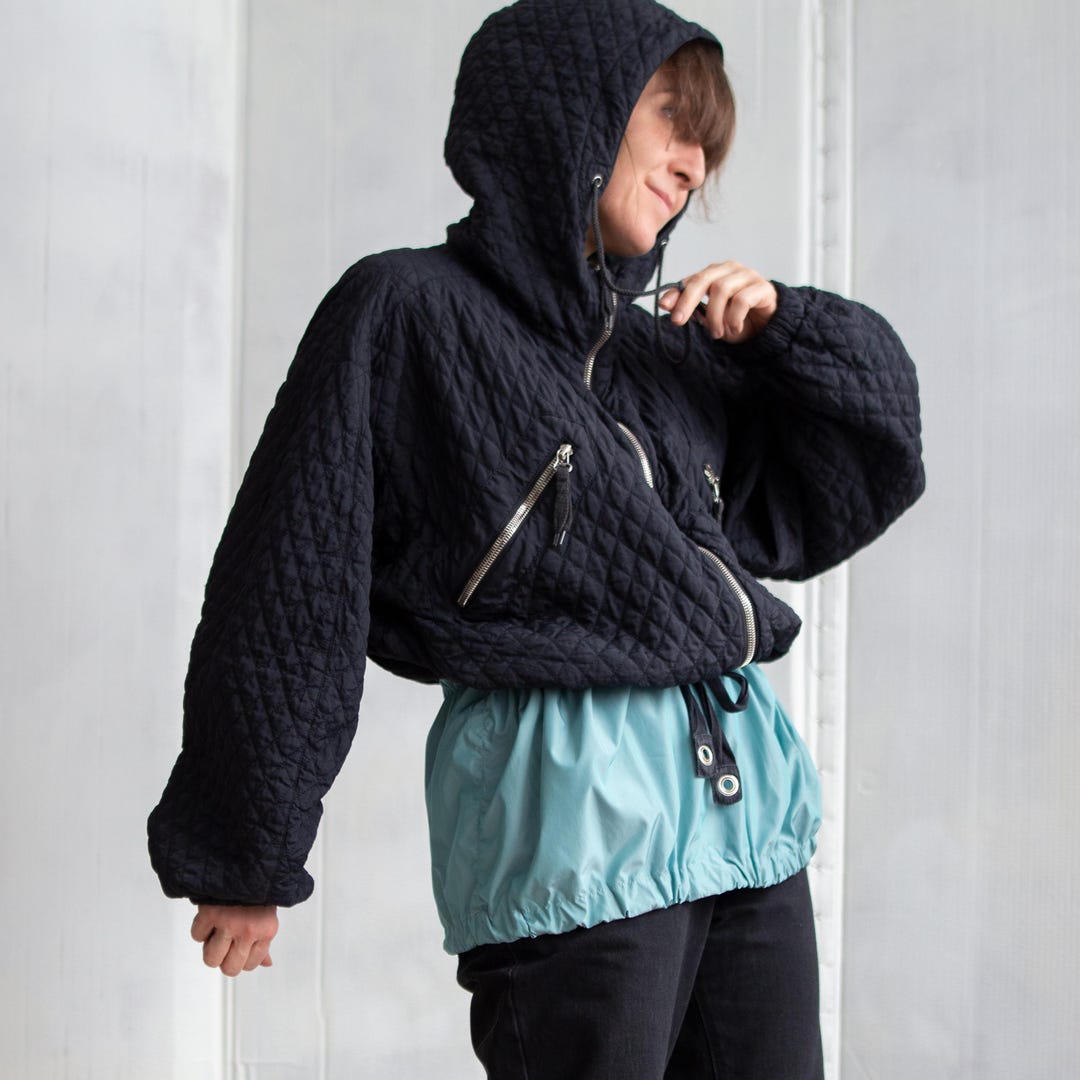 Vintage 90s Italian Navy Quilted Anorak With Diagonal Zip Pockets, Two ...