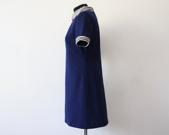 70s navy striped vintage midi dress / Short sleev… - image 4
