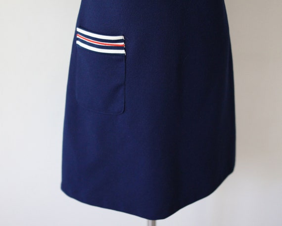 70s navy striped vintage midi dress / Short sleev… - image 6