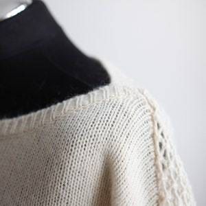Vintage alpaca lace back see through long sleeve asymmetrical oversized white wool sweater with boat neckline / Size XS image 7
