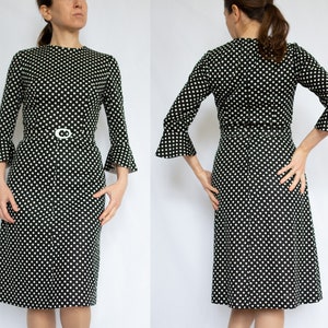 White Polka Dot Black Retro Midi Dress - Grace