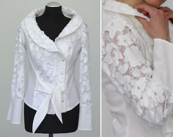 White laced vintage woman's blouse size M