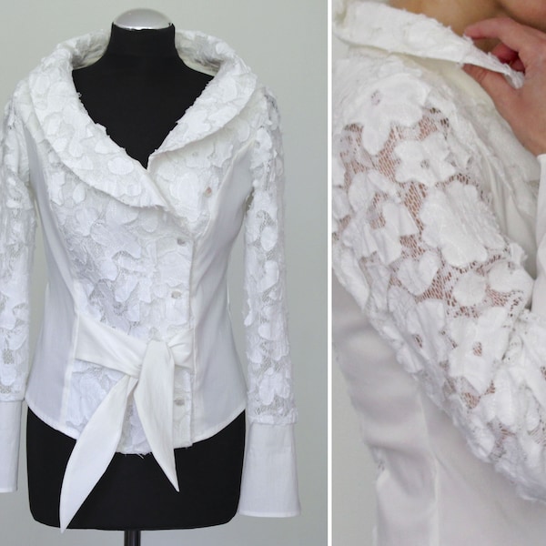 White laced vintage woman's blouse size M