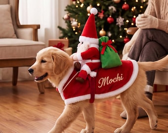 Costume di Babbo Natale personalizzato per cani, abito natalizio per animali domestici, mantello personalizzato per cani, costume natalizio per cuccioli, vestiti natalizi carini per animali domestici, regalo di Natale per animali domestici