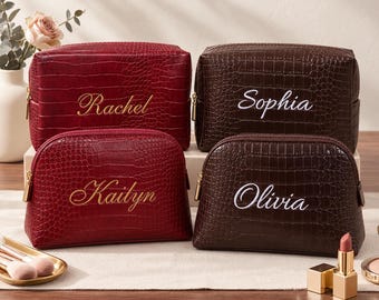Borsa per il trucco personalizzata, proposta di regalo per damigella d'onore, pochette cosmetica personalizzata in ecopelle, regalo di lusso